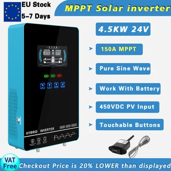 Гибридный солнечный инвертор 4,5 кВт мощностью от 24 В до 230 В, чистая синусоидальная волна, встроенное солнечное зарядное устройство 150A MPPT, Макс.Вход PV 450 В, восстановление настроек с