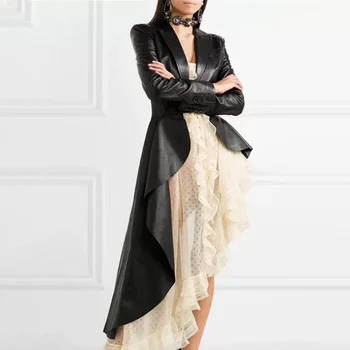 Готические пальто из искусственной кожи 2023, весенний кардиган с поясом, Женская модная Нерегулярная однотонная верхняя одежда, Повседневные куртки с лацканами в стиле панк, уличная