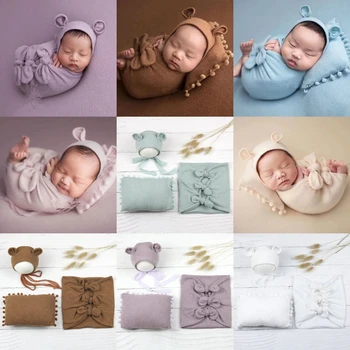 3 шт./компл. Реквизит для фотосъемки новорожденных, шапка для маленьких мальчиков и Девочек, подушка, одеяло, Набор С Милыми ушками, шапочка, подушка для головы, Прямая поставка