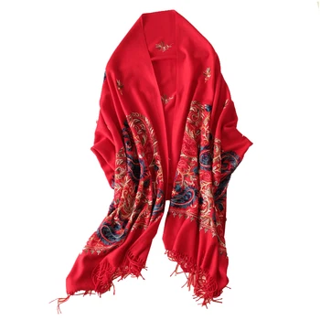 Роскошный брендовый Новый женский шарф высокого качества с вышивкой цветка, зимние кашемировые шарфы, женские шали, обертывания, женский шар из пашмины