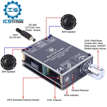 Hi-Fi Bluetooth-Совместимая плата Усилителя 30 Вт * 2 50 Вт * 2 BLE5.1 Аудио Усилитель Стерео Модуль Приложение Пульт Дистанционного Управления для беспроводного динамика DIY