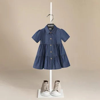 Свободное джинсовое платье для маленьких девочек, летнее однотонное мягкое и комфортное, Новая модная одежда, красивые детские платья для детей от 2 до 12 лет