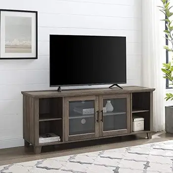 Современная телевизионная консоль с двойными стеклянными дверцами для телевизоров до 65 дюймов, 58 дюймов, серая стирка