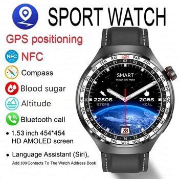 2023 NFC AMOLED Смарт-Часы Для Мужчин Уровень сахара в крови Bluetooth Вызов Спорт GPS Трек Компас IP68 Водонепроницаемые Смарт-Часы Для Huawei GT4 Pro