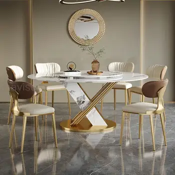 Круглый стол, Вращающийся Гладкий Поворотный стол, Дизайнерская Мебель для столовой с рамой из нержавеющей стали, Каменный Стол, Ясли, Гостиничная мебель, КЖПО