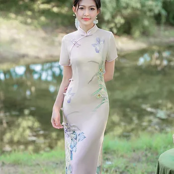 Летнее Вышитое Длинное Улучшенное Платье Cheongsam 2023, Элегантное Банкетное платье Qipao в традиционном китайском стиле для женщин
