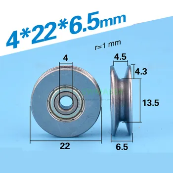 1 шт. 4*22*6.5 мм никелированное нержавеющее колесо с V-образным пазом, U-образное колесо с пазом, 2 мм направляющее колесо для троса/кран/металлическое колесо с пазом