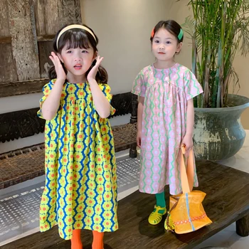 Пляжное платье с милыми цветами для девочек, летнее Платье для сестер, Платья принцессы с короткими рукавами для маленьких девочек, детские праздничные платья Ropa от 3 до 8 лет