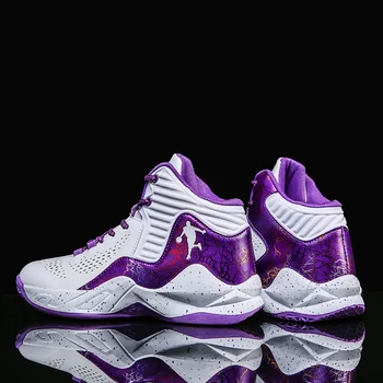 Модные фиолетовые мужские баскетбольные кроссовки, Дышащие Баскетбольные кроссовки, Женская спортивная обувь, Тренировочные Высокие кроссовки, Детские спортивные ботинки