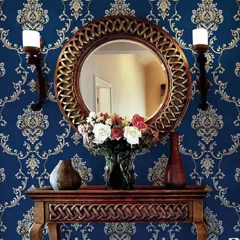 Европейский Роскошный Синий Рулон Дамасских обоев, 3D Тисненый ПВХ, Утолщенный Бумажный Декор стен, Обои для гостиной, Спальни