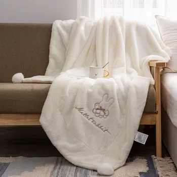 Весенне-осеннее плюшевое одеяло с кроликом, прекрасный офисный ворс, кондиционер, маленькое одеяло, одинарный утолщенный чехол для дивана, одеяло
