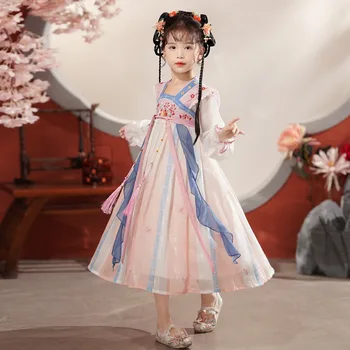 2023 Повседневные платья для девочек, Весенне-Осеннее платье с кисточками и традиционными китайскими элементами для выступления в этнической одежде