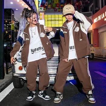 Куртка в стиле хип-хоп для мальчиков, комплекты одежды для джоггеров в стиле джаз для девочек, детское пальто в стиле пэчворк для уличных танцев, спортивные штаны, детский костюм, уличная одежда
