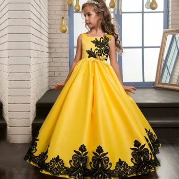 Желтое праздничное платье для маленьких девочек в корейском стиле, фиолетовые элегантные вечерние платья, длинное роскошное свадебное рождественское бальное платье 2022 года