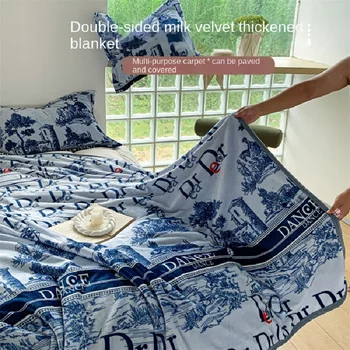 Новое мультяшное двустороннее фланелевое одеяло для кондиционирования воздуха с ворсом, простой ветер, мягкое молочное Бархатное утолщенное многофункциональное одеяло
