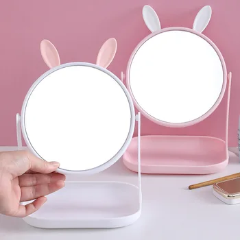 Настольное туалетное зеркало с кошачьими ушками, зеркало для макияжа с поворотом на 360 градусов, Настольное косметическое зеркало с одной стороны