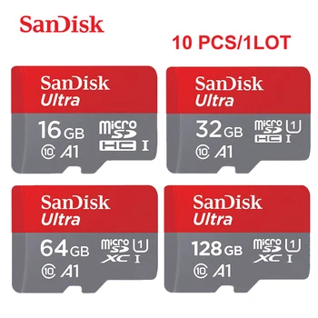 10 шт./лот Оригинальная карта SanDisk Micro SD 128 ГБ 64 ГБ microSDXC Карта памяти 32 ГБ 16 ГБ microSDHC Class10 U1 для планшета/смартфона