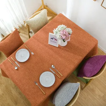 Льняная однотонная скатерть для стола, конференц-зал, хлопковая оранжевая скатерть, простой стиль, журнальный столик, скатерть