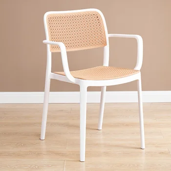 Дизайнерский обеденный стул с подлокотниками Из белого Пластика, Модные Кухонные стулья для гостиной, Офисная Уличная Мебель для балкона Sillas Comedor