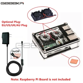 GeeekPi Акриловый Нарезанный 9 Слоев Чехол-коробка + Двойной вентилятор, Двойной радиатор охлаждения + Адаптер питания для Raspberry Pi 3B/2B, не для 3B +