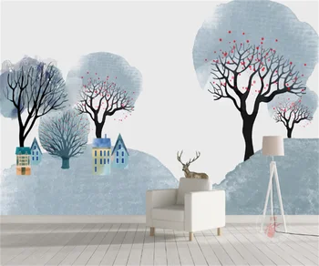 Скандинавский минималистичный лось на заказ обои олень лес горный фон 3D фотообои ТВ фон декоративная настенная живопись
