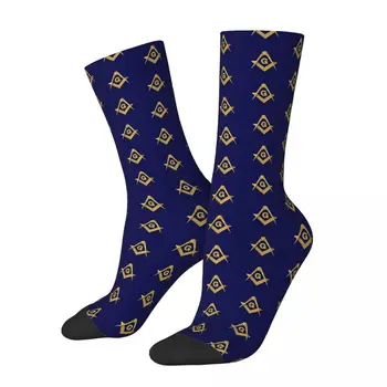 Золотисто-синий квадрат и компас, масонские носки для масонов, носки до середины икры для мальчиков и девочек с 3D принтом, Тренажерный зал, носки до середины икры для девочек
