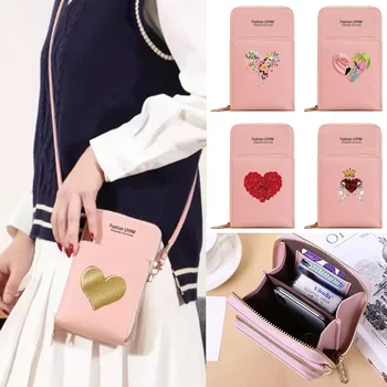 Универсальная сумка для мобильного телефона с сенсорным экраном, Женская сумка, кошельки из искусственной кожи, держатель для карт, сумка через плечо с рисунком любви