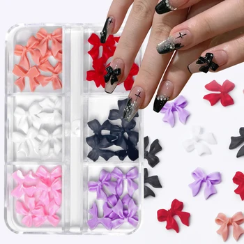 6 Сеток /коробка подвески для ногтей с бантом, плоские украшения для дизайна ногтей, бусины в виде цветов-бабочек, стразы для ногтей, аксессуары для 3D-маникюра