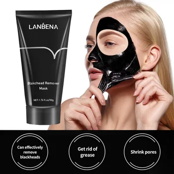 Черная маска для удаления черных точек LANBENA Для лечения акне на лице, отшелушивающая, сужающая поры Маска для носа с бамбуковым углем