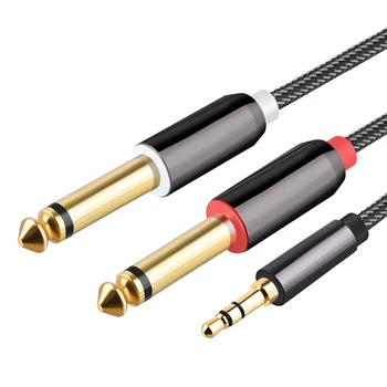 Аудиокабель 3,5 мм на двойной 6,35 мм Aux-кабель 2X6,5 Разъем на 3,5 штекера для Микшера, Усилителя, кабеля-разветвителя динамика, 1 М/3,28 фута