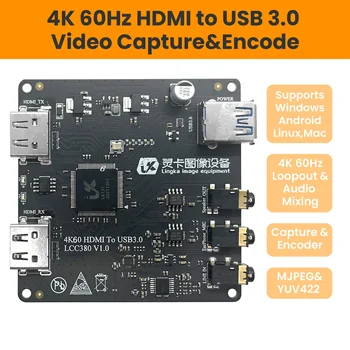 LCC380 4K60Hz HDMI-USB3.0 Захват HDMI-UAC UVC Loop Out и микширование звука, линейный вход + микрофонный вход + Динамик, запись 1080P60, HDMI2UVC, YUV