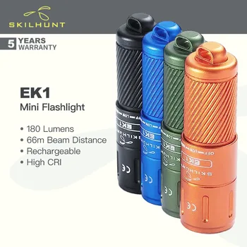 Skilhunt EK1 Перезаряжаемый светодиодный фонарик-мини-брелок для ключей, 180 Люмен, сбалансированный луч, легкий и небольшой корпус для удобной переноски, EDC