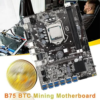 Материнская плата B75 B75 12USB BTC Miner Материнская плата + процессор + 2x4 Г оперативной памяти DDR3 + 128 Г SSD + Вентилятор процессора + термопаста + Кабель SATA 12 GPU LGA1155