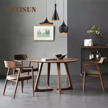 Сочетание обеденного стола и стула в минималистичном японском стиле Для Маленькой Квартиры Круглый стол из массива дерева Современная мебель для гостиной