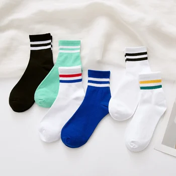 Милая корейская версия хлопчатобумажных носков в японскую полоску с двумя полосками, трендовые школьные носки INS, весенне-осенние спортивные эластичные носки