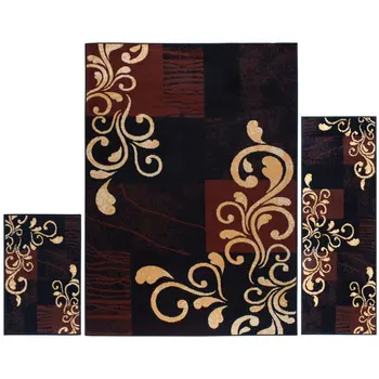 Современный коврик из 3 предметов с цветочной лозой - Ariana Galil, черный / коричневый