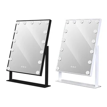 Лучшие предложения US Plug LED Live Mirror 15 Ламп, Стоящее Складное Туалетное зеркало, Компактное Косметическое Зеркало с сенсорным переключателем яркости