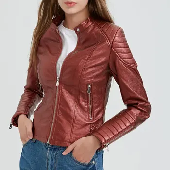 Горячие новые Модные женские Винно-красные куртки из искусственной кожи, Женская куртка-бомбер, Мотоциклетная крутая верхняя одежда, пальто Хорошего качества, Горячая распродажа, 5 цветов