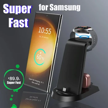 25 Вт Супер Быстрое Беспроводное Зарядное Устройство 3 в 1 для Samsung S23 Ultra S22 S21 S20 Galaxy 5 4 3 Active 2 Watch Наушники Зарядная станция