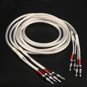 Пара HIFI Посеребренных Акустических кабелей Hi-end 4N OFC Акустический провод Для систем Hi-fi Y-образный разъем Banana plug Акустический кабель