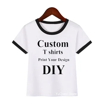 Детская футболка с индивидуальным принтом, логотип бренда с фото для девочек, футболки, одежда для мальчиков, Повседневная футболка, Детская футболка 