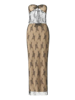 Женские летние наряды из 2 предметов, топы без бретелек с кружевной трубкой, длинная облегающая юбка на бретелях, комплект