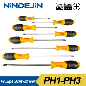 NINDEJIN, 1 шт., электрическая магнитная отвертка, инструменты PH0 PH1 PH2 PH3, крестообразная отвертка CR-V, ручка из полипропилена