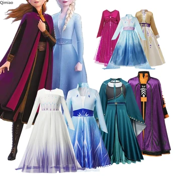 Платье Эльзы и Анны 2 для девочек, Карнавальный костюм Принцессы на Хэллоуин, праздничный костюм Снежной Королевы, детская одежда от 2 до 12 лет