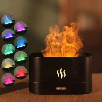 Пламенный Увлажнитель воздуха с диффузором эфирного масла, светодиодный ультразвуковой USB-ароматический диффузор, Модернизированный 7 цветов пламени для дома