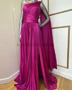 Изумрудно-фиолетовые Вечерние платья трапециевидной формы без рукавов с высоким разрезом сбоку на одно плечо, вечерние платья для выпускного вечера