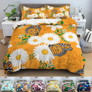 Комплект постельного белья с бабочкой, Роскошный Набор пододеяльников, 3D Цветочное одеяло, Комплект постельного белья размера King Size, 210x210/220x240 см