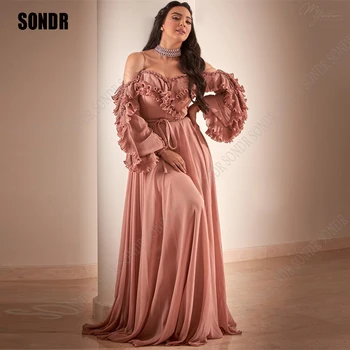 SONDR Пыльно-Розовое Шифоновое Длинное Красивое Платье для Выпускного вечера с длинными рукавами, Вечерние платья в стиле Милой Вечеринки, Вечерние платья Vestidos