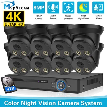 8CH 4K PoE Домашняя Камера Безопасности Система 8MP NVR Комплект Наружного И Внутреннего Цветного Ночного Видения AI IP Камера Комплект Видеонаблюдения