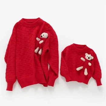 Новогодние свитера для семьи, одинаковые для мамы и дочки, Рождественский вязаный топ, Зимняя одежда для папы и сына, Вязаный джемпер для мальчика и девочки